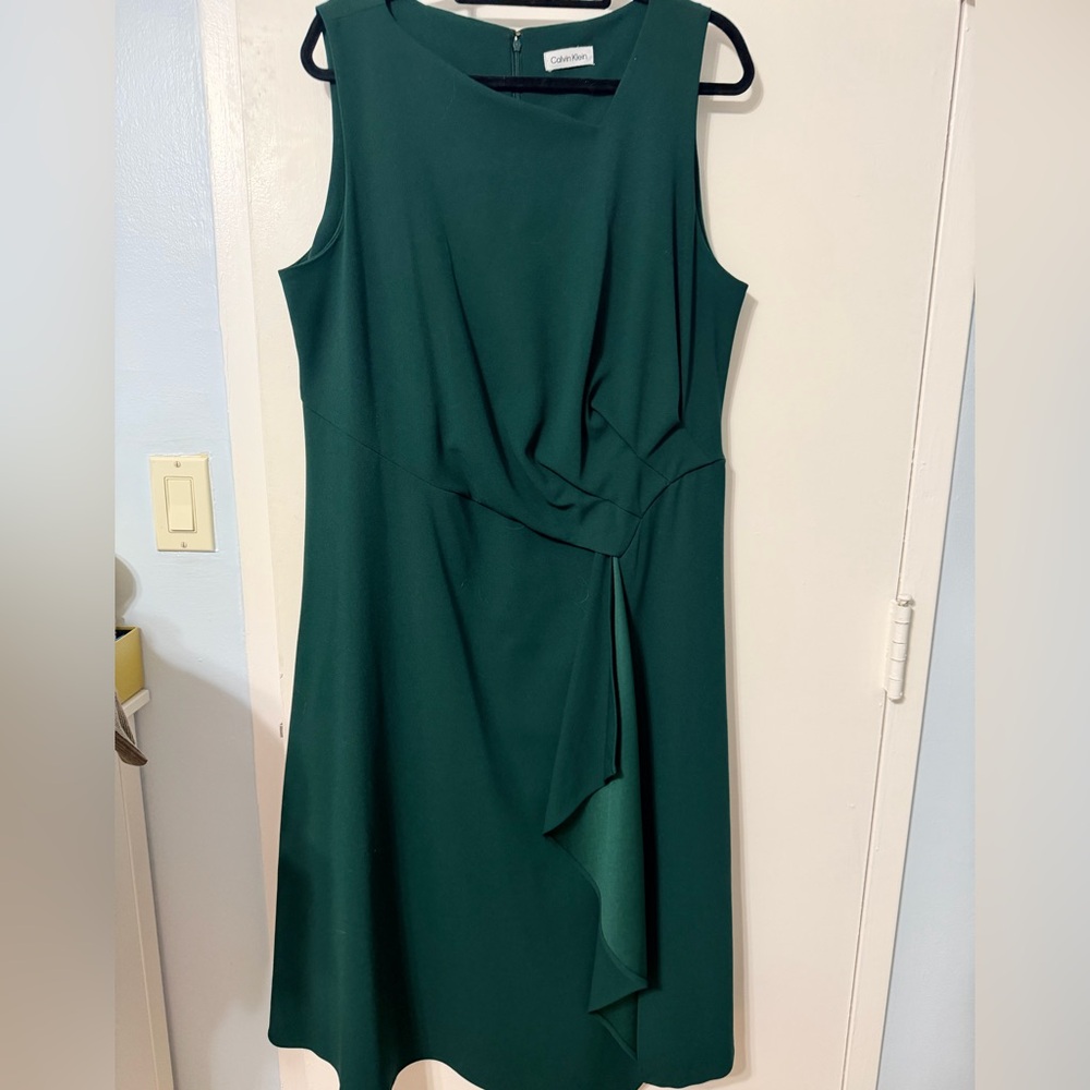 Calvin Klein Asymmetrical Dress in Deep Green